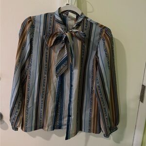 Striped Blouse with Bow Tie